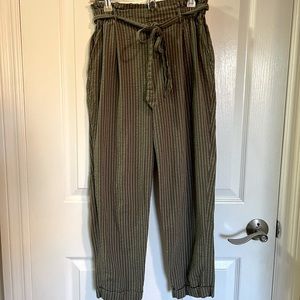 High waisted green striped pants